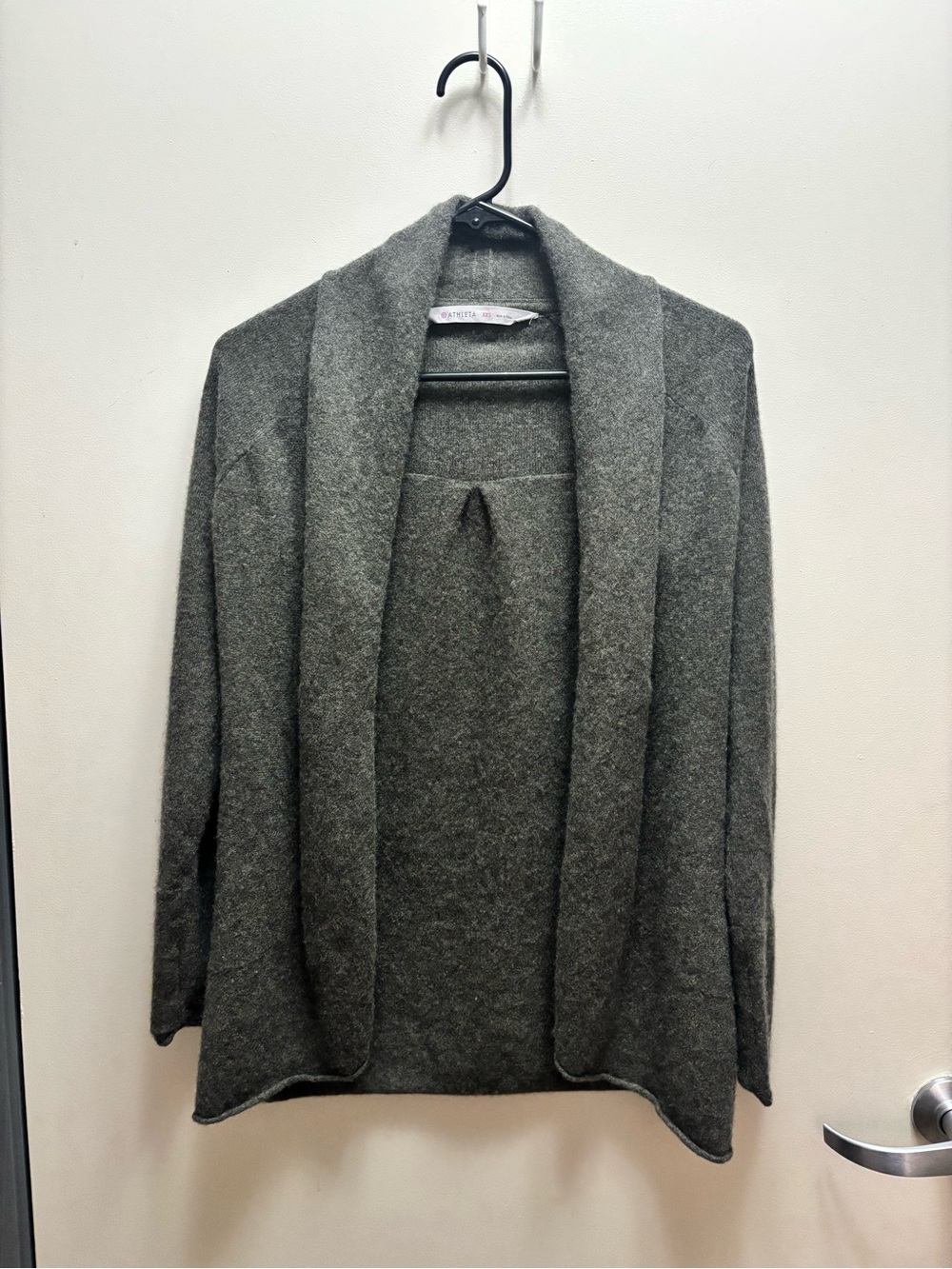 Athleta Olive Gray Open-Front Shawl Collar Cardigan